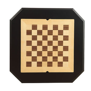 English Elm Black Matte Pedestal Game Table with Chessboard Top and Two Storage Drawers B062P189142