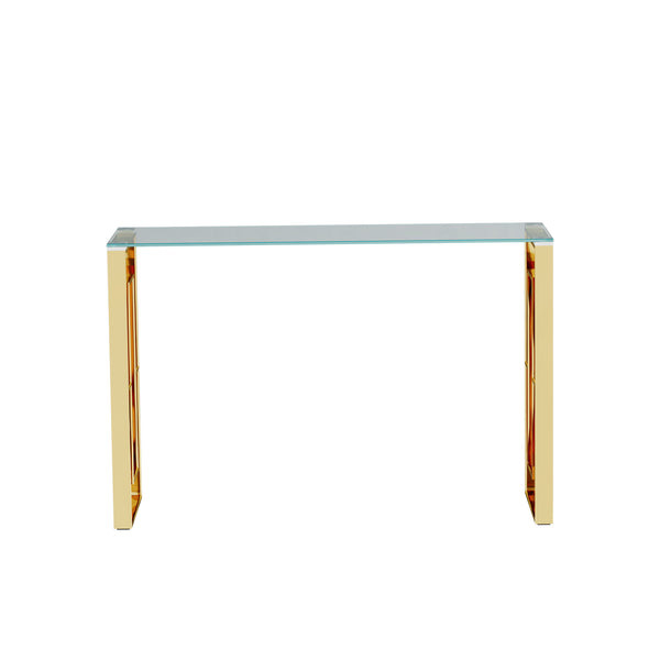English Elm Console Minimalist Stainless Steel Glass Console Table with Reinforced Top, Sleek Space-Saving Design Golden,Transparent W1727P195276