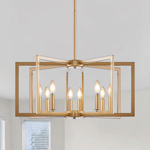 English Elm 27" Modern Geometric 8-Light Chandelier — Industrial Iron Pendant Fixture for Living Room Dining Kitchen Gold W2312P368726