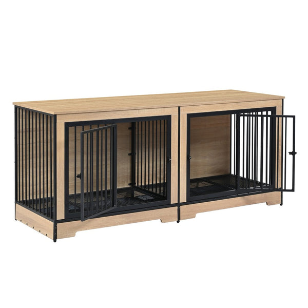 English Elm Dog Crate Furniture Double Compartment Mdf Wood Console for Two Large Breeds W420P348726