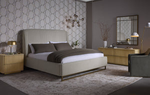 Sunpan Nevin Platform Bed - Modern Comfort with Elegant Ruching and Antique Brass Legs for Stylish Spaces King