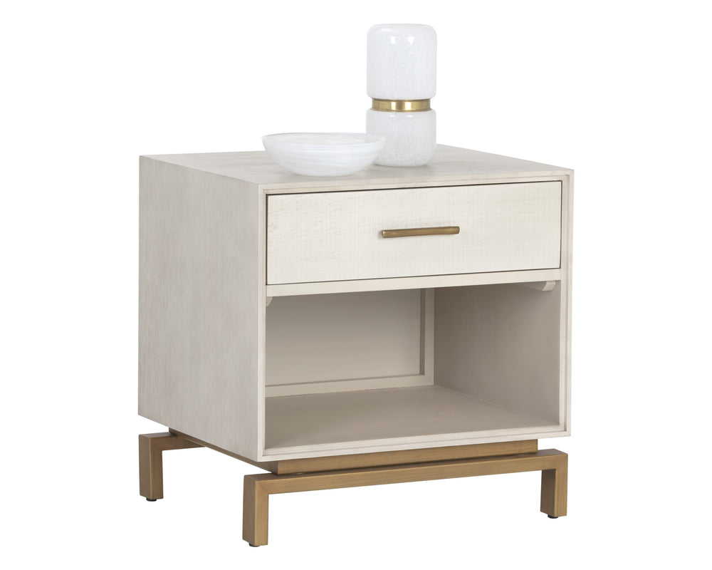 Sunpan Valencia Nightstand - Luxurious Eucalyptus & Oak Design with Brass Hardware for Elegant Bedrooms