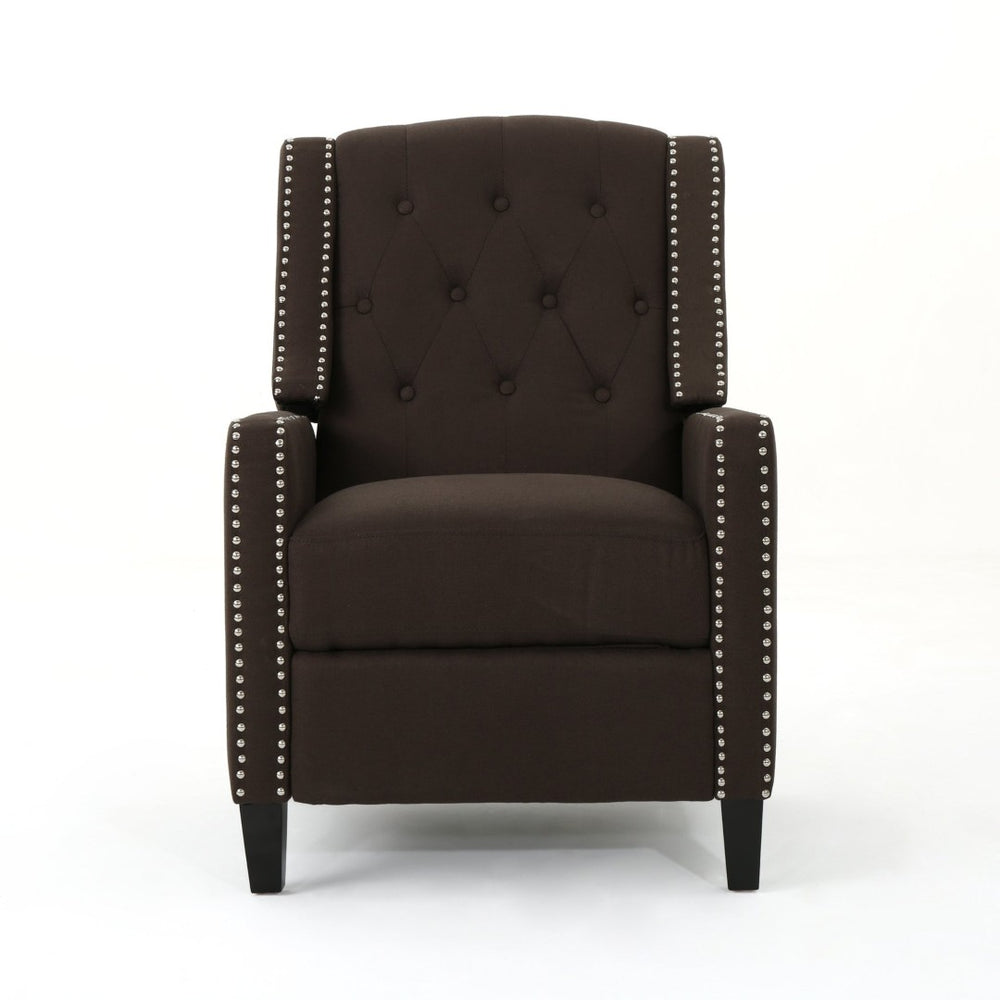 English Elm Classic Club Chair in Dark Grey Fabric with Birch Legs and Push Back Recline 61371.00COF