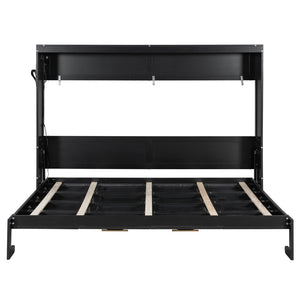 English Elm Queen-size Murphy Wall Bed with Led Ambient Lighting Usb Outlet and Graphic Panel Black LP000357AAB