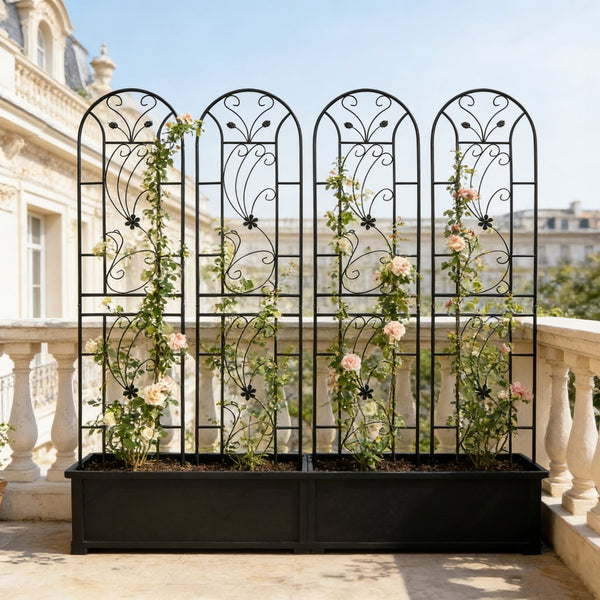 English Elm 4 Pack Powder-coated Metal Garden Trellis Panels Rustproof Climbing Plant Support Outdoor W1586P268031