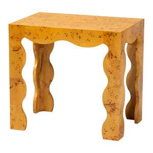English Elm Modern Mappa Burl Wood End Table with Scalloped Edges for Living or Bedroom B2750P467814