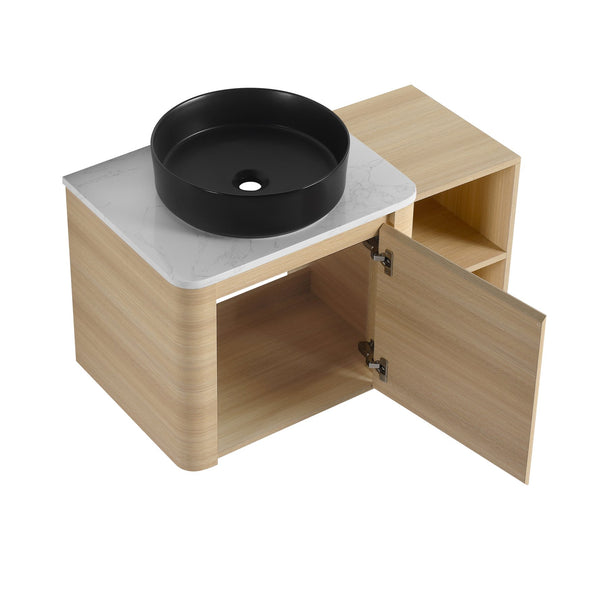 English Elm 36'' Wall-Mounted Bathroom Vanity With Artistic Ceramic Sink, Soft-Close Door & Space-Saving Storage W999S00468
