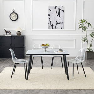 English Elm Table and Chair Set Marble Glass Top with Black Mdf Shelf Four Transparent Seats W1151S04663