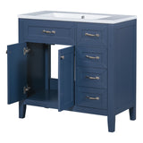 English Elm 36" Bathroom Vanity With Sink Combo, Blue Bathroom Cabinet With Drawers, Solid Frame and Mdf Board