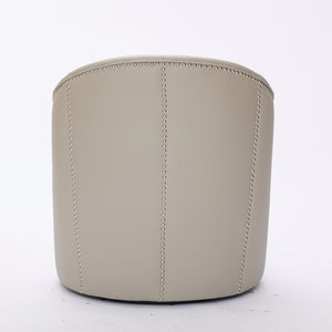 English Elm Gream Cream Top-Grain Leather Swivel Chair — 360° Smooth Spin, Riveted Mid-Century Lounge for Home Office W570P386956