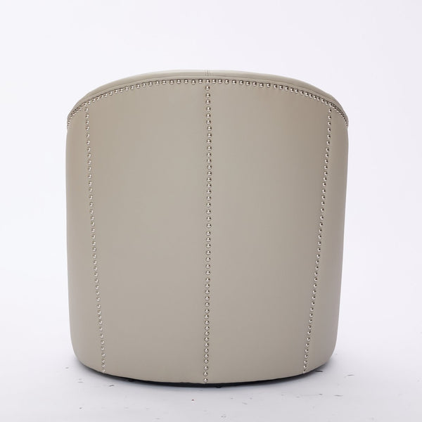 English Elm Gream Cream Top-Grain Leather Swivel Chair — 360° Smooth Spin, Riveted Mid-Century Lounge for Home Office W570P386956