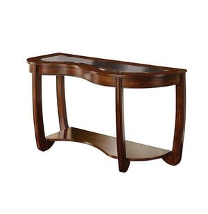 English Elm Dark Cherry Sofa Table Beveled Glass Top Open Shelf Transitional Living Room Console B011P246327