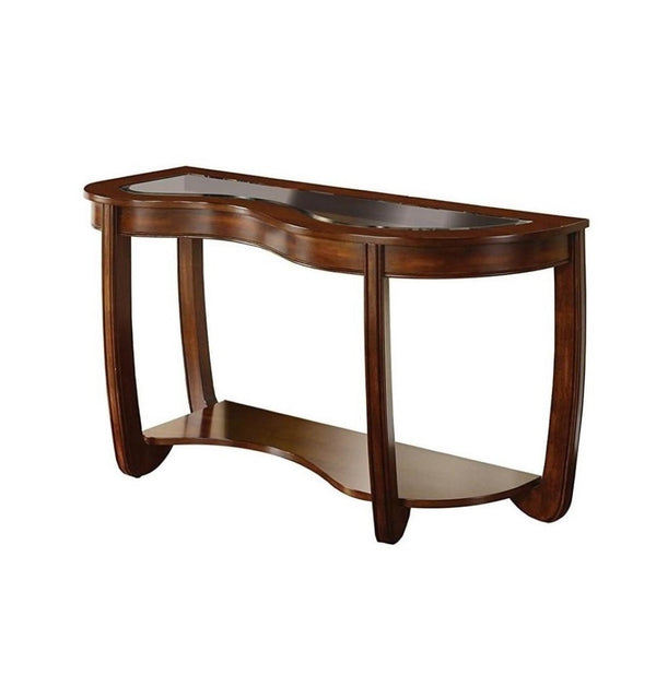 English Elm Dark Cherry Sofa Table Beveled Glass Top Open Shelf Transitional Living Room Console B011P246327