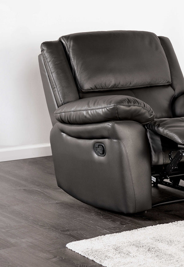 English Elm Black Leather‑Match Transitional Recliner Chair with Pillow Arms, Welt Trim, 38"W x 38.5"H Comfort B2741P407584