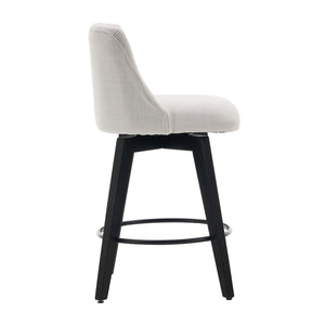 English Elm 007-360° Swivel Bar Stools Set of 2 25" Counter Height Linen Tufted Back Solid Wood Frame Durable Upholstery White W2636P242111