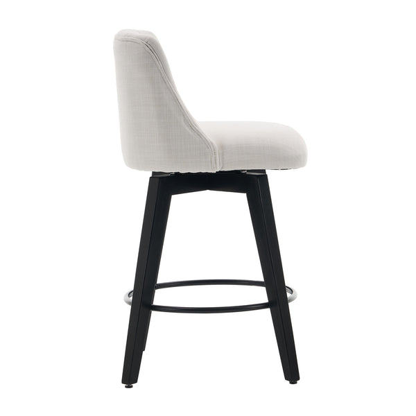English Elm 007-360° Swivel Bar Stools Set of 2 25" Counter Height Linen Tufted Back Solid Wood Frame Durable Upholstery White W2636P242111