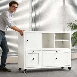 English Elm 28"h White Steel Rolling File Cabinet Locking Drawers Quiet Slides Home Office T2398P465996