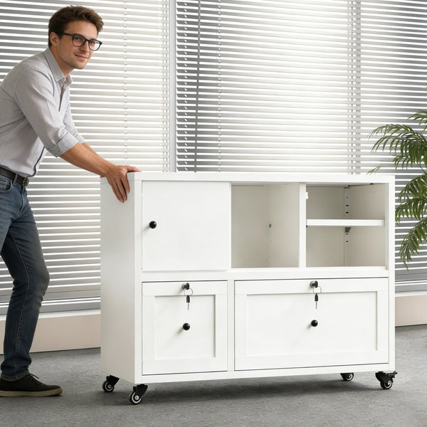 English Elm 28"h White Steel Rolling File Cabinet Locking Drawers Quiet Slides Home Office T2398P465996