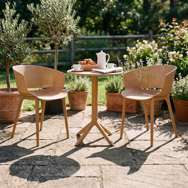 English Elm Gerald Outdoor Stackable Dining Chairs Uv Resistant Molded Plastic Patio Set of 2 Brown Yellow N776P390476Y
