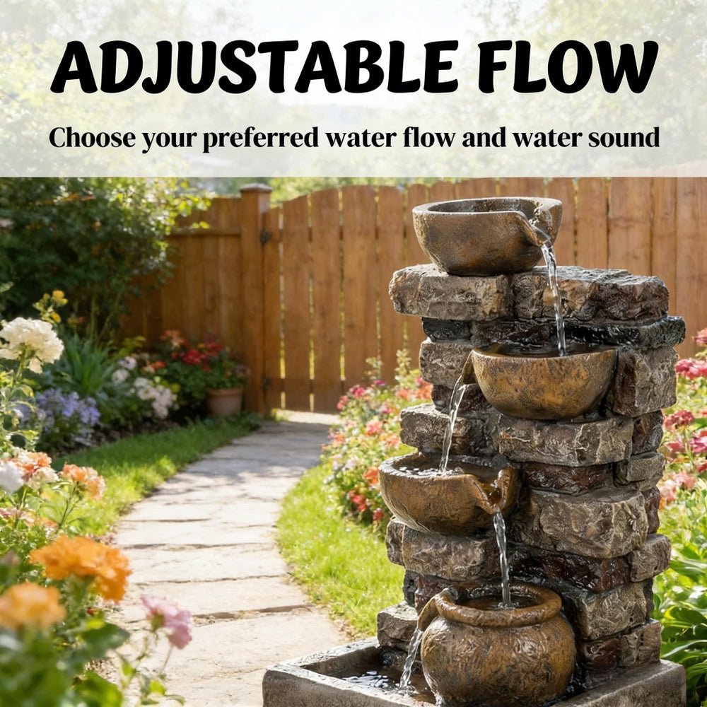 English Elm Garden Five Tier Cascading Outdoor Fountain with Led Lights and Rustic Stone Finish T3971P476438