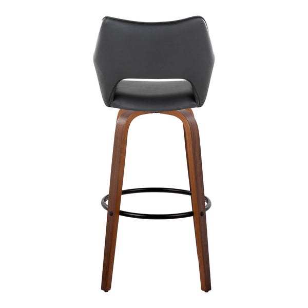 English Elm Mustang 30" Contemporary Fixed-Height Swivel Barstool Set of 2 with Walnut Bentwood Legs & Plush Fabric Upholstery Black B202S00633