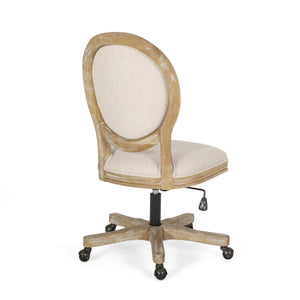 English Elm Christopher Knight Home® - SWIVEL&LIFT French Country Office Chair in Beige Fabric with Distressed Rubberwood Base, Casters 71884.00FBGENTL