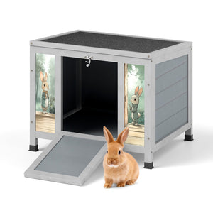 English Elm Small Spruce Wood Outdoor Rabbit Hutch Weatherproof Roof Ramp Access Pet Shelter W2181P356040