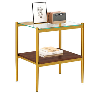 English Elm Set Of 2 Modern Rectangle End Tables With Tempered Glass Top, Mdf Shelf & Sturdy Iron Legs W241P184248-GIGA