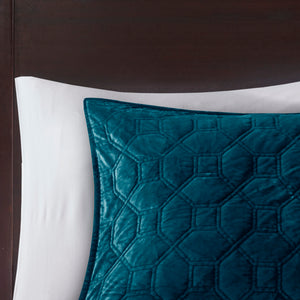 English Elm 3 Madison Park Harper Velvet Quilt Set Full/Queen with Antimicrobial Finish Plush Geometric Quilting Teal 16.14 L x 7.09 W x 17.72 H B03597494