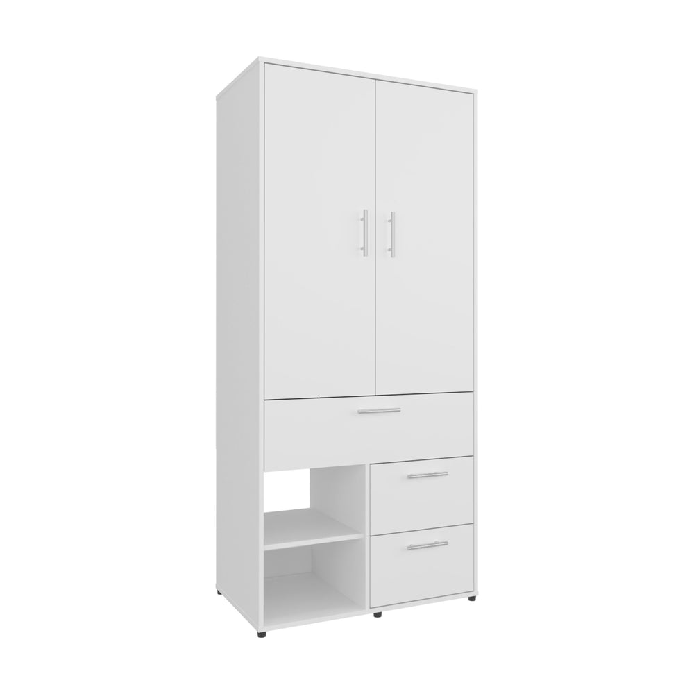 English Elm Armoire with Built-In Mirror and Ample Storage — 4 Doors, 2 Drawers, 4 Shelves, Eco-Friendly Finish White 74.02 L x 24.8 W x 3.54 H B097S00214