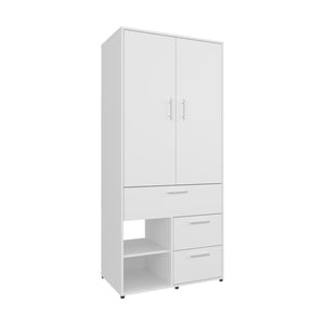 English Elm Armoire with Built-In Mirror and Ample Storage — 4 Doors, 2 Drawers, 4 Shelves, Eco-Friendly Finish White 74.02 L x 24.8 W x 3.54 H B097S00214