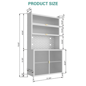 English Elm 73'' Tall 6-Tier Steel Pantry Cabinet with Flip Door & Pegboard, Adjustable Shelves, Anti-Tip Storage White W3387P306356