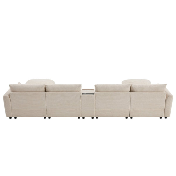 English Elm 142'' Modular Sectional Sofa - 6-Seat U-Shaped Design With Storage Ottoman & Usb Charger N723S9777A-GIGA