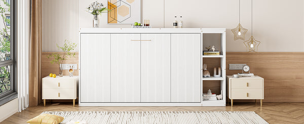 English Elm Twin Space-Saving Murphy Bed with Bookshelf and Fold-Down Desk, LVL/MDF, Compact Modern Design White GX002221AAK