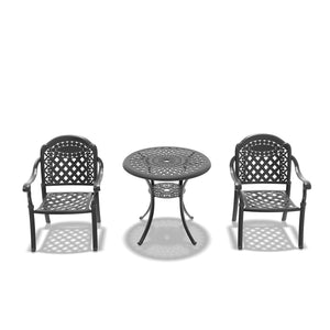 English Elm 3-Piece Cast Aluminum Patio Set With Chic Red Cushions - Perfect For Small Spaces & Easy Care! W1710S00045