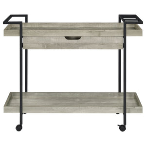 English Elm Begonia Farmhouse Bar Cart with Driftwood Finish Bottle Storage and Rolling Casters B062P451838