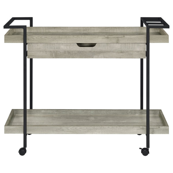 English Elm Begonia Farmhouse Bar Cart with Driftwood Finish Bottle Storage and Rolling Casters B062P451838