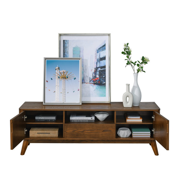 English Elm Mid Fluted TV Stand for 65" TV — Mid Century Modern Entertainment Center Set of Four, Storage, Solid Wood Legs W1801P195690