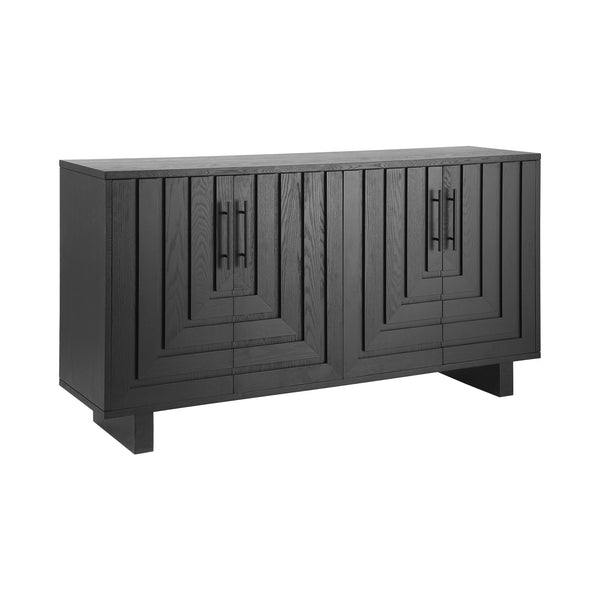 English Elm Christopher Knight Home® - Modern Sideboard 59" Black Storage Cabinet With 4 Doors, Metal Handles - Scandinavian Style Elegance N780P352310B
