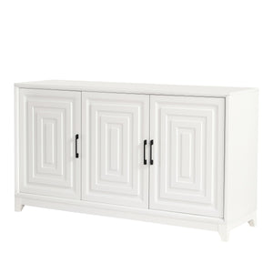 English Elm VIBE Modern TV Stand for TVs up to 65" — Sleek Mid-Century Media Console with Geometric Doors White N724P206551K