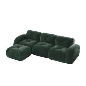 English Elm L-shaped Velvet Sectional Sofa Tufted Modular Seating with Ottoman for Living Room Green W714S01603