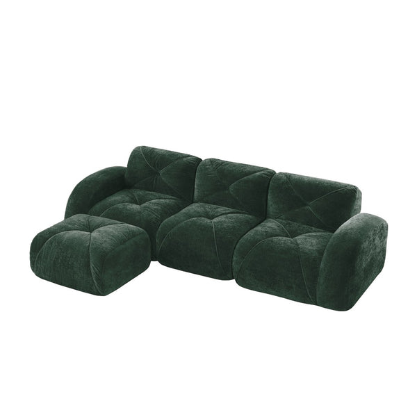 English Elm L-shaped Velvet Sectional Sofa Tufted Modular Seating with Ottoman for Living Room Green W714S01603