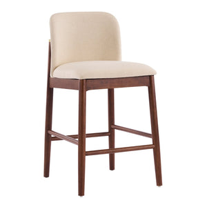 English Elm Lois Rubberwood Counter Stools Set of 2 Beige Upholstered Seats Walnut Frame N775P369557D