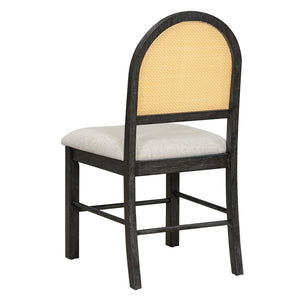 English Elm TREXM 7-Piece Farmhouse Dining Set with Distressed Oak Veneer Table and Upholstered Rattan Chairs, Rustic Elegance for Family Meals Beige,Espresso ST000149AAP