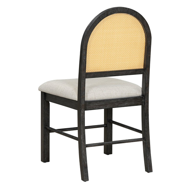 English Elm TREXM 7-Piece Farmhouse Dining Set with Distressed Oak Veneer Table and Upholstered Rattan Chairs, Rustic Elegance for Family Meals Beige,Espresso ST000149AAP