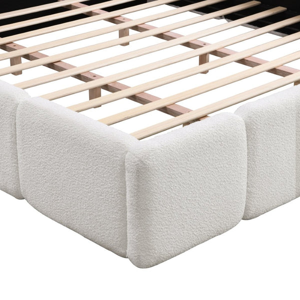 English Elm California King Boucle Upholstered Platform Bed Thick Block Headboard Modern Suite N757P391356W