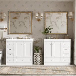 English Elm 72" Freestanding Shaker Bathroom Vanity Double Ceramic Sink Eight Soft Close Drawers N729P000032K