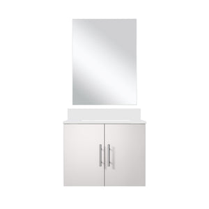 English Elm Glossy White Single Bath Vanity With Quartz Countertop & Frameless Mirror For Modern Spaces B2731S00747