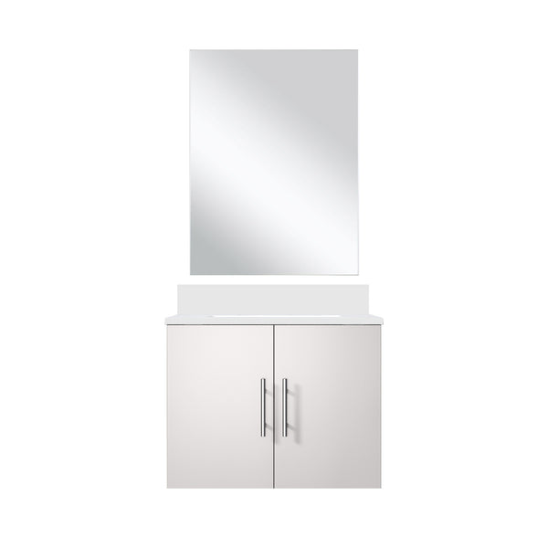 English Elm Glossy White Single Bath Vanity With Quartz Countertop & Frameless Mirror For Modern Spaces B2731S00747