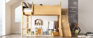 English Elm Queen Loft Bed With Detachable Slide, Storage Shelves & Cabinet - Solid Wood For Fun & Space Savvy! W1580S00250-GIGA